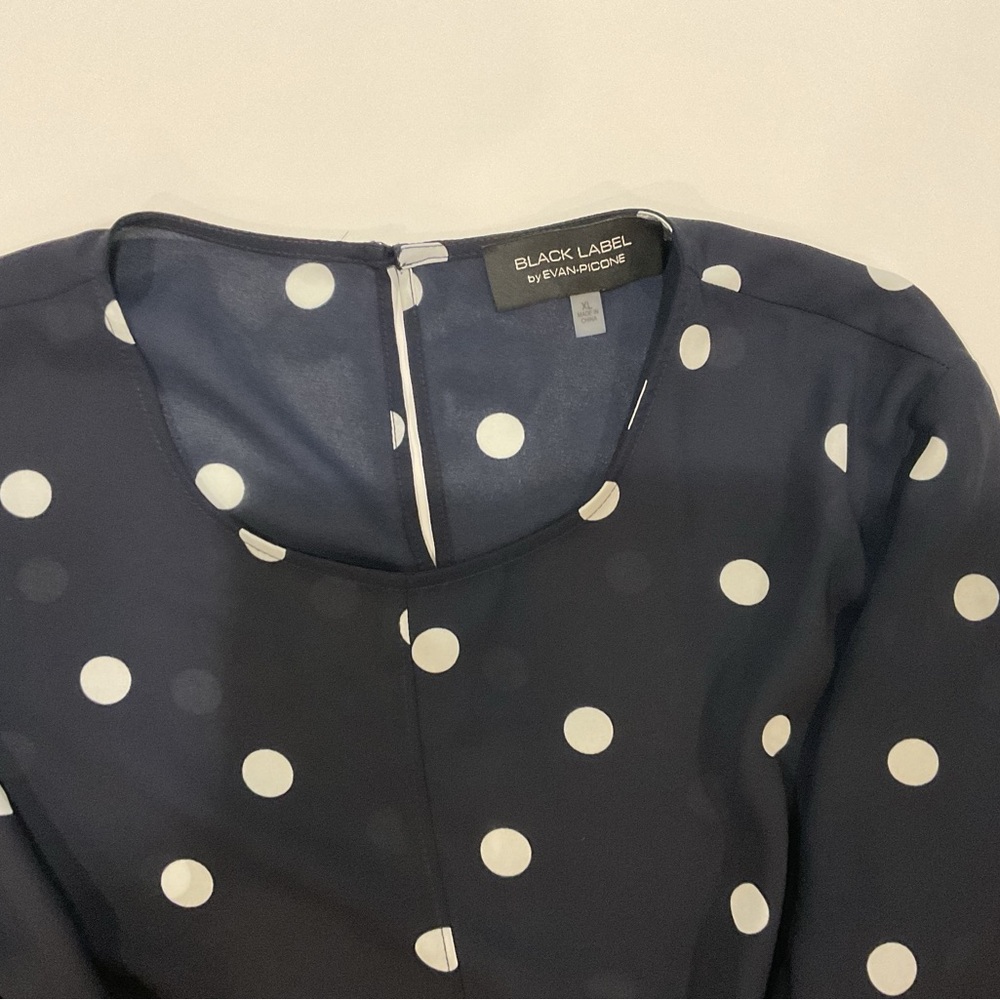 Evan Picone Black Label Navy Polka‑Dot Tie‑Waist Blouse | Size XL (EUC) - Picture 4 of 8
